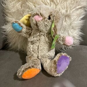 Kellytoy Bunny Rabbit 13" Brown With Multi Colored Paws Ears Easter Plush 2015